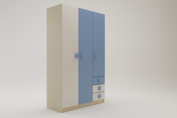 Шкаф 3-х створчатый с ящиками Скай (Синий/Белый/корпус Клен) в Новом Тартасе - novyj-tartas.mebel54.com | фото
