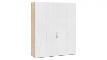 Шкаф для одежды с 4 глухими дверями «Эмбер» Яблоня Беллуно/Белый глянец в Новом Тартасе - novyj-tartas.mebel54.com | фото