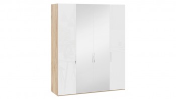 Шкаф комбинированный с 2 глухими и 2 зеркальными дверями «Эмбер» Яблоня Беллуно/Белый глянец в Новом Тартасе - novyj-tartas.mebel54.com | фото